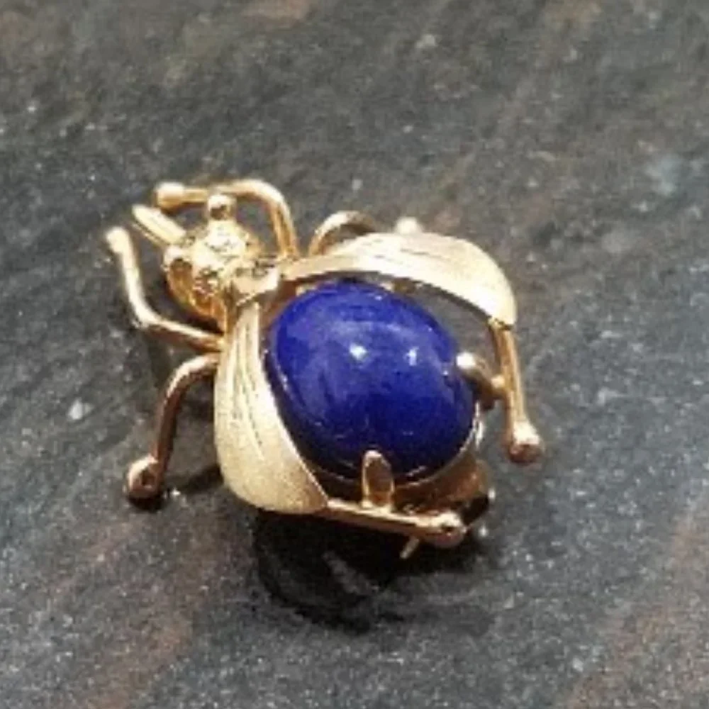 18K Gold Lapis Lazuli BEE Vintage pin new artisan RARE brooch animal bumblebee
